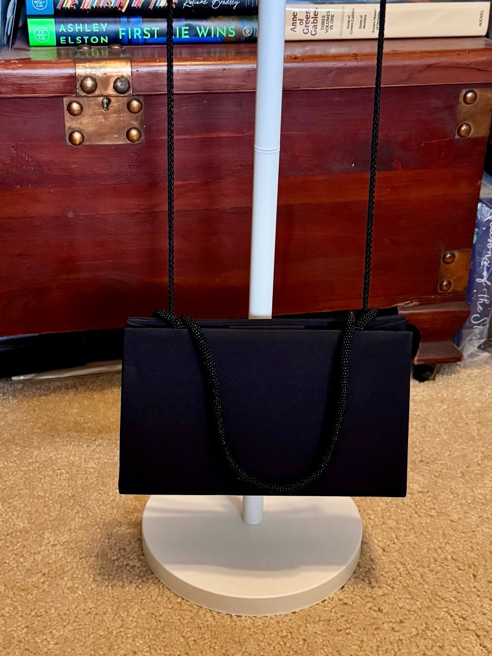 Vintage Chic Black Mini Rope-Handle Shoulder Bag